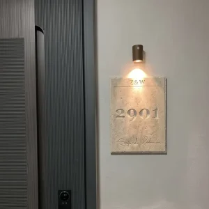 Handmade Travertine Address Sign Custom Paint Filled Brass Lettering Waterproof Vinyl Cover Door Plaque