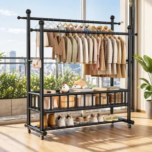 Hanging Hanger Bedroom Household Coat Rack Simple Indoor Hanging Clothes Rack Storage with Wheels