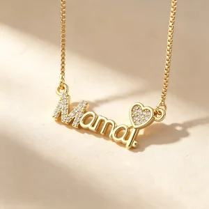 Heart Mama Letter Pave Crystal Cubic Zirconia Pendant Women Necklace Mother’s Day Jewelry Gift