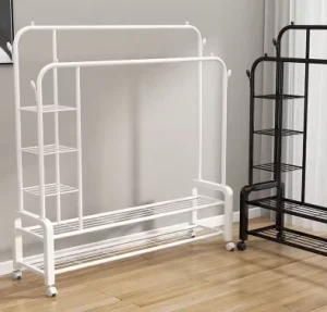 Heavy Duty Metal Cloth Hanger Double Tiers Floor Rack for Living Room Shoes and Retail Clothing Display