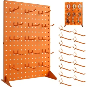 Heavy Duty Stainless Steel Pegboard Display Stand with 15 Hooks Garage & Bag Storage 17×13 Inch Black