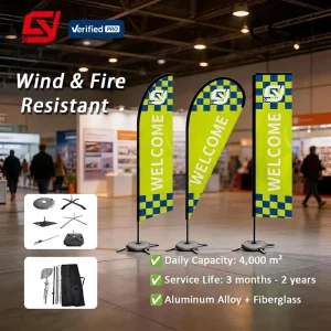 Heavy Duty Wind Flying Fiberglass Pole Flag Exhibition Promotional Flying Banner Festival Beach Teardrop Flags For Trade Show