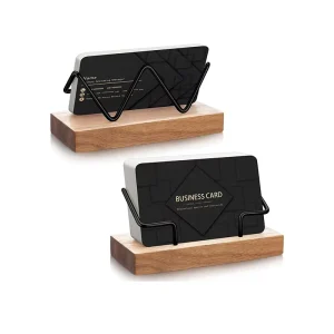 Hexagon Shaped Wooden Business Card Holder Hand Painted Business Card Display Stand for Office or Home Desktop for Postcards