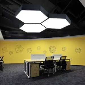 Hexagonal Aluminum LED Soft Film Ceiling Panel Light Modern Office Custom UV Printed Stretch Fabric Backlit Waterproof Dimmable
