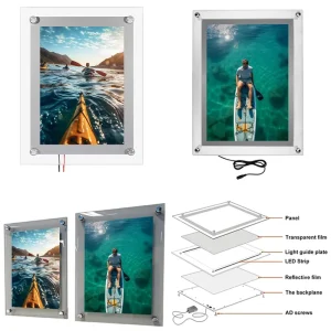 High Brightness Crystal LED Acrylic Eco friendly Waterproof Ultra Thin Hanging Indoor Magnetic Suction Decorative Light Box