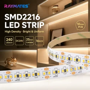 High Density LED Light Strip 10mm PCB Width UL Smart Strip Light SMD2216 LED Strip for Ceiling Light
