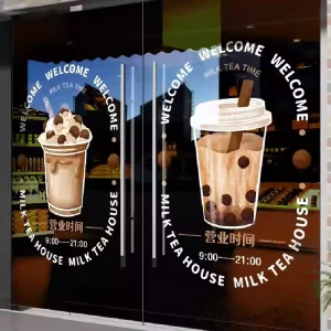 High End Creative Static Cling Glass Stickers Adhesive Free Film for Coffee Shop Window Decor