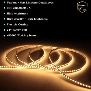 High Lumen High Density 196LEDs Mini 4 5mm SMD 2835 LED Strip Light 24V 12V Commercial Lighting for Residential Interiors