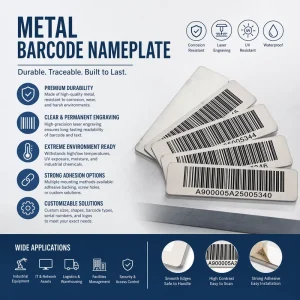 High Precision Metal Barcode Nameplate Stainless Steel Identification Plate UV Resistant Asset Tag for Logistics Warehousing