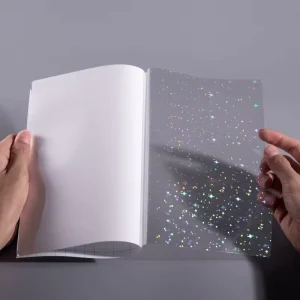 High Quality A4 PET Cold Laminating Film Self Adhesive Starry Sky Holographic Hologram Soft Clear Overly Film for Photo Frame