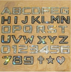 High Quality Car Universal Crystal Diamond Letter logo Sticker Decorative Metal Letter Digital Label Stickers Customizable