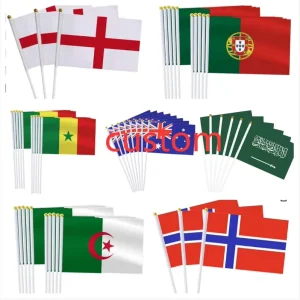 High Quality Country Flag World Soccer Small Mini Handheld Country Flags on Stick Sports Events Patriotic Festival Decorations