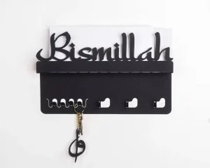 High Quality Custom Bismillah Metal Key Holder Islamic Key Hanger Mail Shelf Rack Hanging Home Accessories Decor for Wall Decor