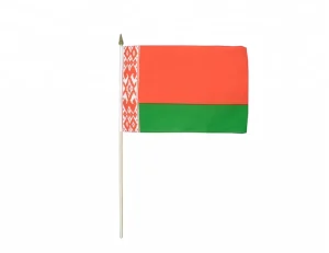High Quality Custom Hand Waving Flags From Belarus Handheld Pole Holder Custom Logo Made Silk Nylon Vinyl Travel Agency Display