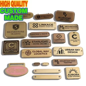 High Quality Custom Made Metal 3D Relief Logo Pins and Labels Manufacturer Luxury Gold Bronze Name Plate for Furniture