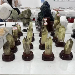 High Quality Spiritual Healing Quartz Crystal Craft Citrine Point Tower Set with Base for Home Decoration