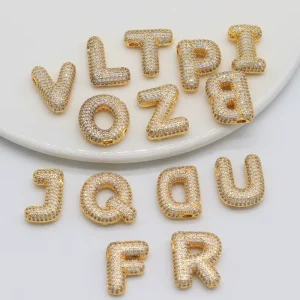 High Quality Stainless Steel Ice Out Alphabet Initial A~Z Cubic Zirconia Bubble Letter Charm Pendant for Necklace Jewelry Making