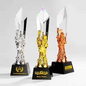 High Quality Transparent Excellent Custom Personal logo Engraving Pillar Star Crystal Trophies and Awards