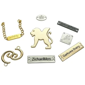High end OEM Charm Customized 3D Embossed Metal Logo Garment Labels Self Adhesive Eco Friendly and Washable