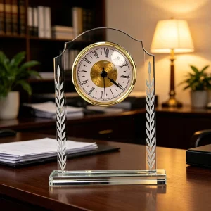High end School Business Retirement Souvenirs Office Desk Crystal Clock Ornaments Laser Engraved Custom