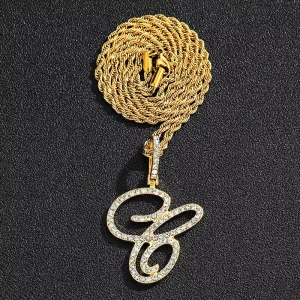 Hip Hop Jewelry Popular Letter Pendant Gold and Silver Plated Crystal Rhinestone Cursive Initial Letter Charm Necklace