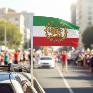 Historic Iranian Persian Flag with Lion Crown Post Constitutional Revolution Flag Iran Lion Car Flag