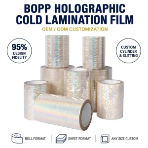 Holographic Cold Lamination Film 30mic BOPP Self Adhesive Bubble Free For Gift Box Cosmetic Packaging