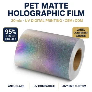 Holographic Cold Lamination Film Roll 30mic PET Matte Finish For UV Digital Printing Label Converter Factory