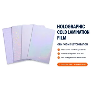 Holographic Cold Lamination Film Roll 50mic Rainbow Broken Glass Pattern For Label Printing Custom Logo