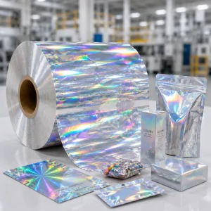 Holographic Laser BOPP Film Glossy 300m Rainbow Metallic Anti Counterfeit Gift Packaging Brand Authentication Security Label OEM