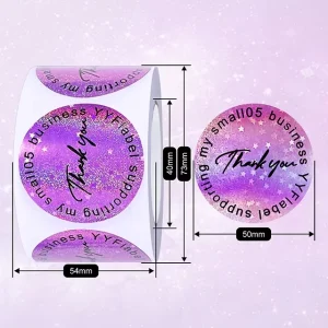 Holographic Purple Shiny Star Waterproof Vinyl Direct Thermal 2″ Circle Printable Sticker Label Durable Self Adhesive