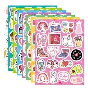 Holographic Self Adhesive Vinyl Cartoon Stickers 15X20cmX24 Sheets Promotional Waterproof Eco Friendly Custom Home Decoration