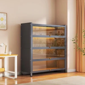 Home Floor Storage Cabinet Multi Layer Drawers Dustproof Design Modern Storage and Display Unit Home Bookshelf with Glass Doors