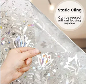 Home Glass Decorative Window Privacy Film Static Cling 3D Iridescent Rainbow Window Film Flower Pattern