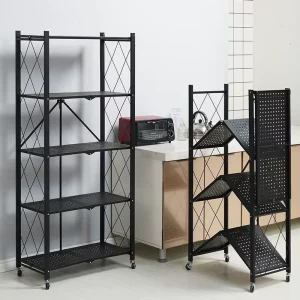 Home Storage Foldable Kitchen Display Rack Shelf with Wheels Kitchen Organizer Shelf