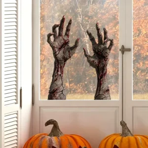 Horror Zombie Hands Halloween Window Clings Realistic Bloody Broken Skin Static Stickers For Glass Door Haunted House Decor