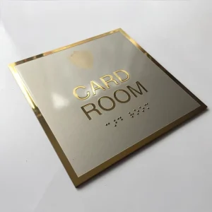 House Number Sign Door Plate Stainless Steel Gold Plate Sign with Braille Card ADA Signage