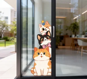 INS Cartoon Cat Static Sticker Window Film Transparent Glass Decals Customized Pattern DIY Window Stickers