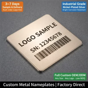 ISO Certified Custom Nickel Plated Silver Nameplates Industrial Bright Tags with Logo