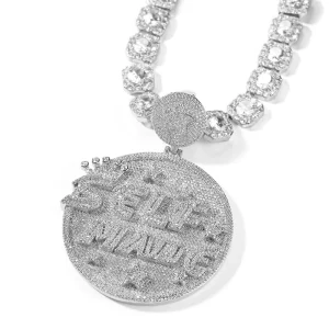 Iced Out Self Made Pendant Necklace Crystal Paved Medallion Crown Star Motif Chain Link Hip Hop Jewelry Men Accessories