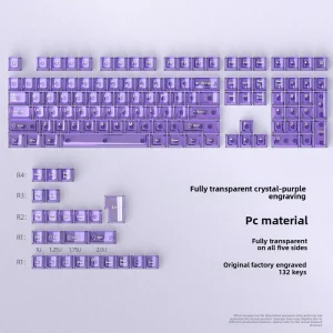 In Stock Multiple Colors PC Material Fully Transparent Keycaps OEM Original Height Front Printed Mini Full Set 132-Key