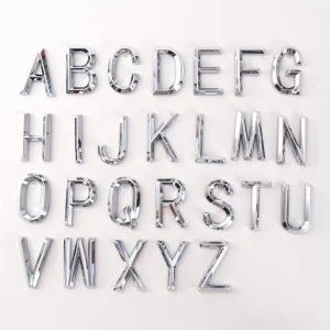 Indonesia 3D ABS Alphabet Silver Badge Chrome Silver Letters Numbers Logo Stickers Chrome Car Emblem 3D Letter