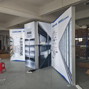 Indoor Customized SEG System Trade Fair Light Box for Corner Exhibit Booth Stand With Big Holes