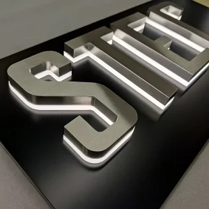 Indoor Halo Lit Sign Stainless Steel Silver Brushed Metal Logo LED Channel Letter Backlit Signage for Office Building