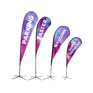 Indoor Outdoor Advertising Feather Teardrop Rectangle Polyester Flags Fiberglass Flagpole Ground Spike For Promotional
