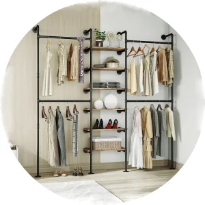 Industrial Pipe Clothes Hanger Display Drying Rack Shelf Storage for Clothing Shop