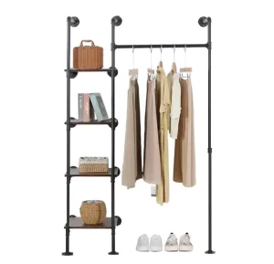 Industrial Pipe Clothing Rack with Shelves Wall Mounted Closet Storage Rack Hanging Clothes Display Rack Garment Racks
