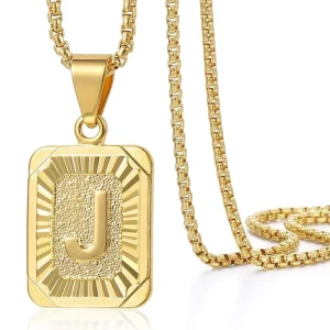 Initial A-Z Capital Letter Pendant Necklace Men/Women Yellow Gold Plated Stainless Steel 22-inch Box Chain Trendy Parties