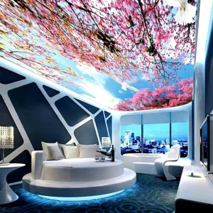 Interior Ceiling Decoration Material 3D Effect Sky Tree Birds Print Soft PVC Stretch Ceiling for Room Ceiling Lightbox