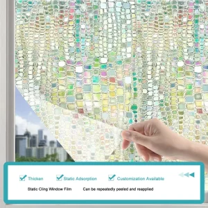 Iridescent Rainbow Static Cling Window Film Non-Adhesive Privacy Glass Sticker Anti-Peep Sun Blocking Window Covering